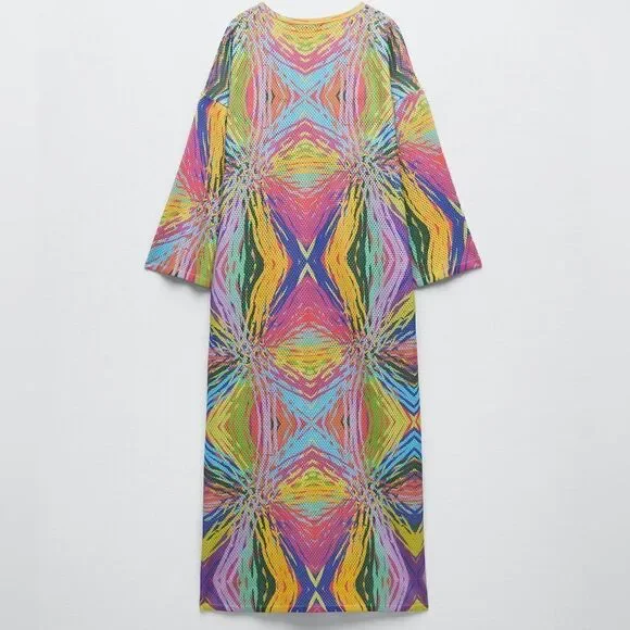 NWT ZARA OPEN KNIT JACQUARD TUNIC MULTICOLORED - Picture 3 of 5